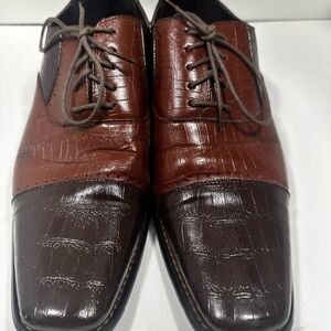 Masimo New York Oxford‎ Mens 12 Brown Croc Embossed Two Tone Square Toe 2180-12